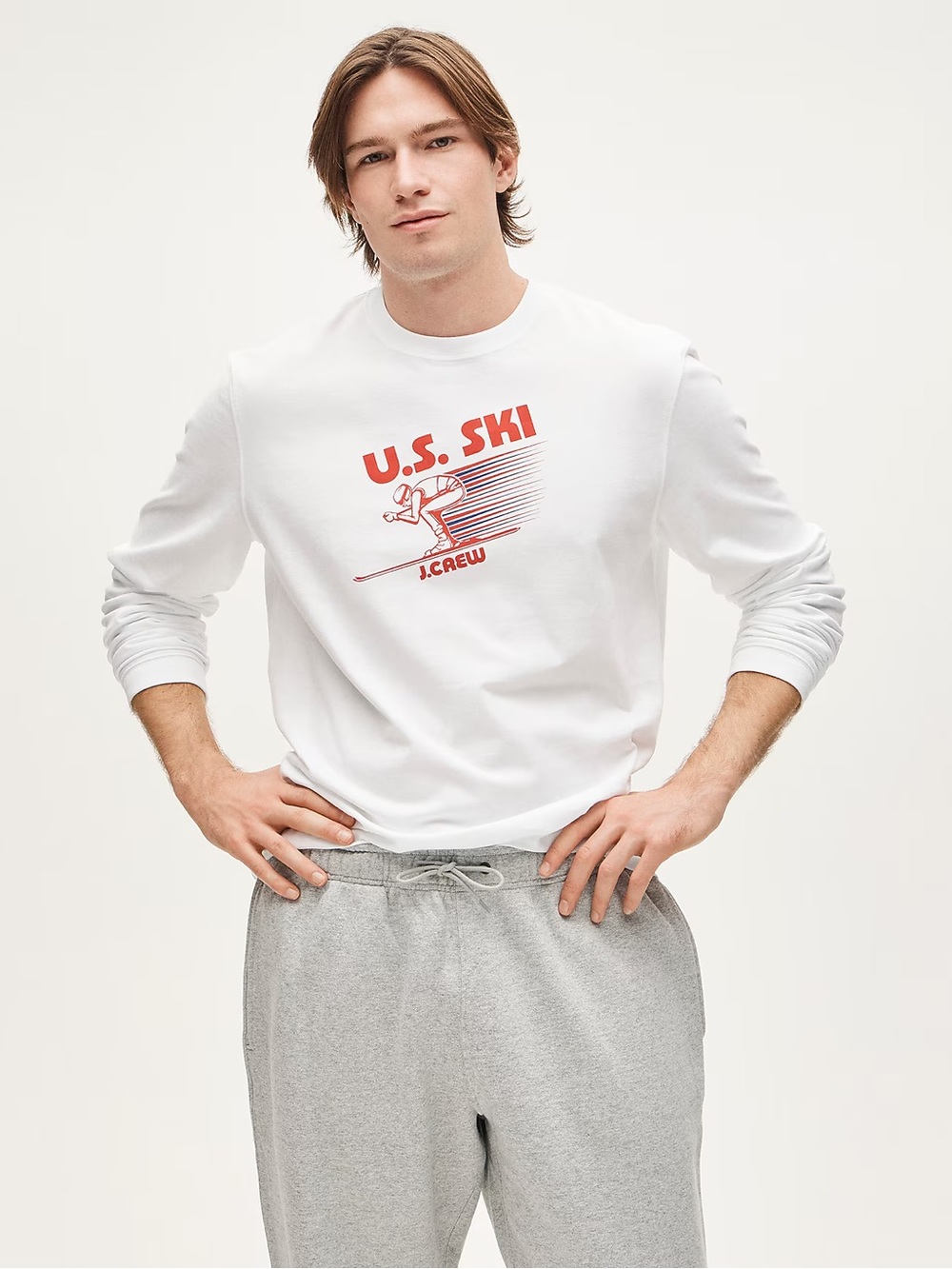 J. Crew White Long-Sleeve U.S. Ski Graphic Tee Size Small